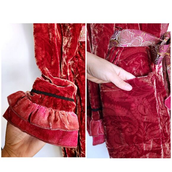Vintage Velvet Silk Robe Duster Layering - Romantic Long Floral Layering XS S - Picture 3 of 10